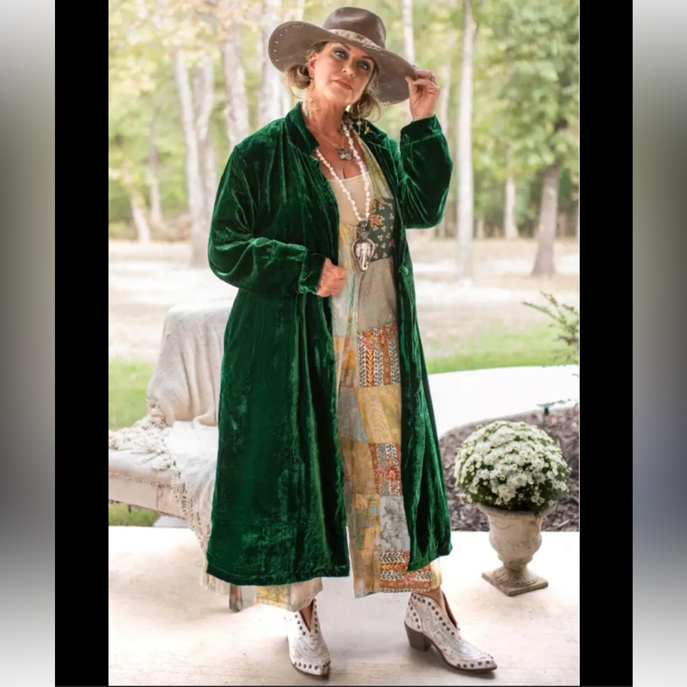 JADED GYPSY SILK VELVET GREEN  DUSTER NWOT